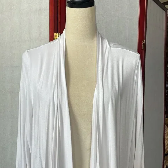 Karen Scott Elegant Long Lightweight White Open Front Cardigan (Size: XL) - Picture 4 of 13